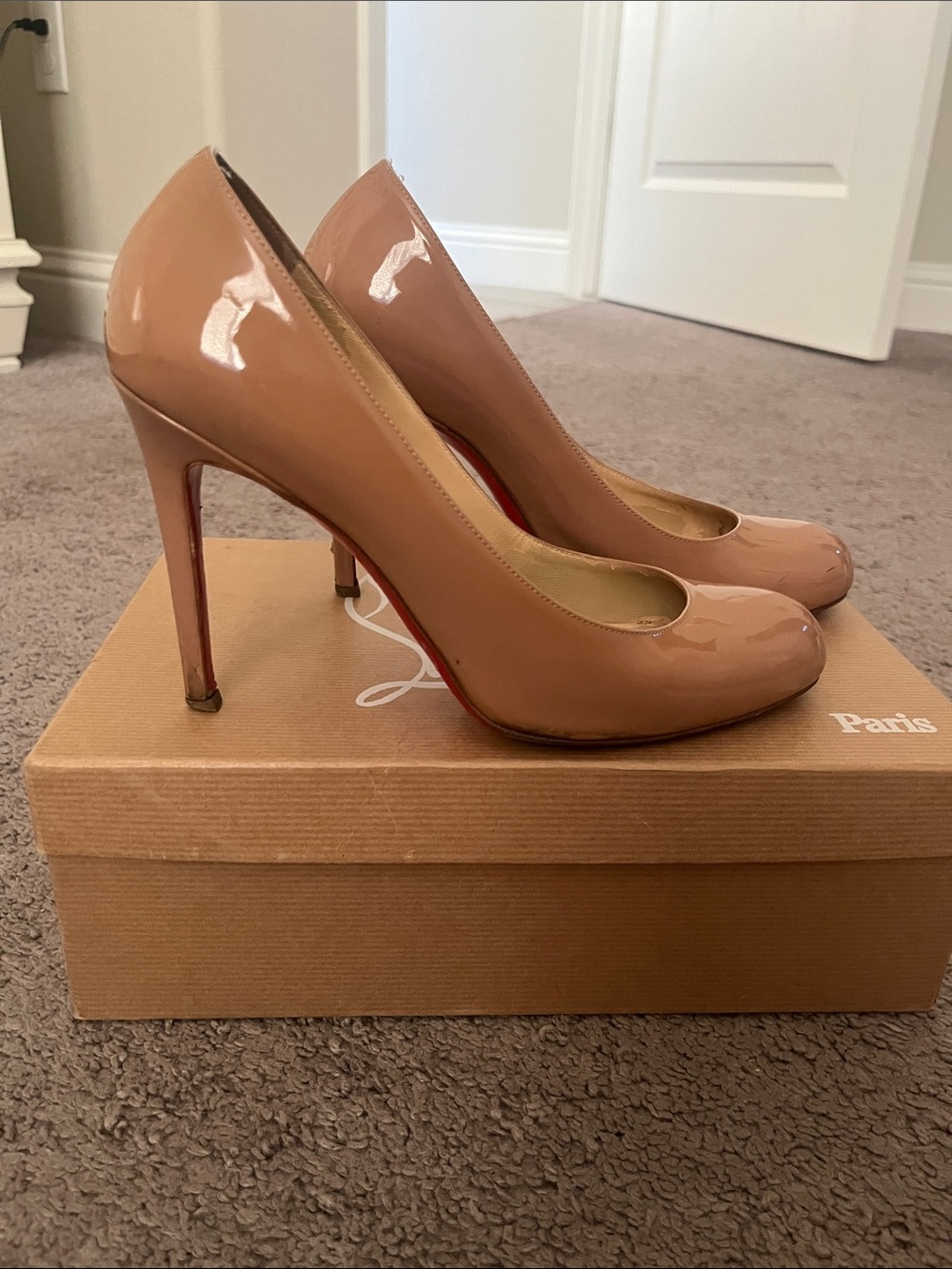 Louboutin Simple pump 100 patent calf leather Nude 38 / 37.5